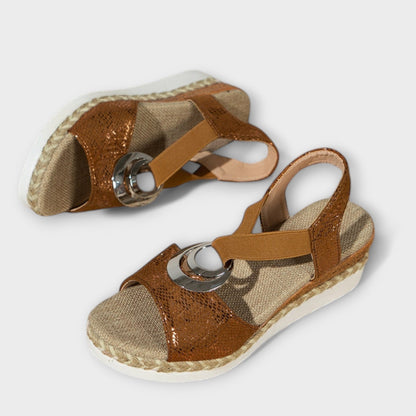Damen Sandalen Freizeit Leder Beige