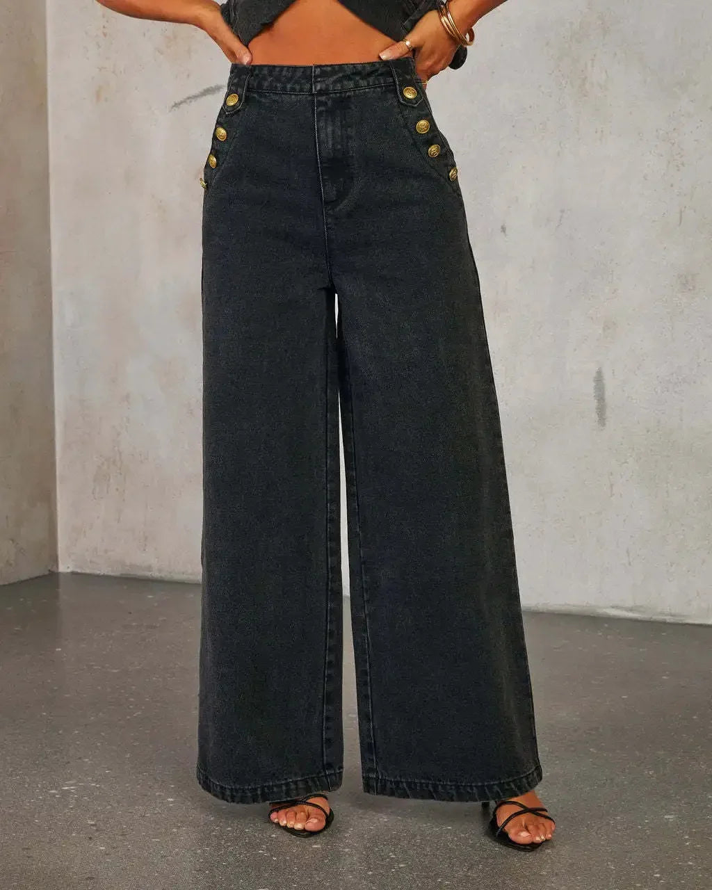 Damen Denim Zweiteiler Set Weste Weitbein Hose