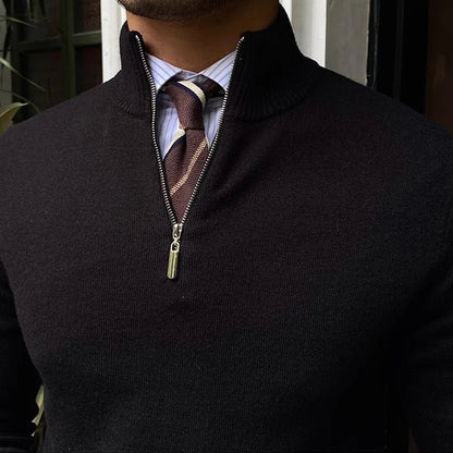 Elias Herren Pullover Viertelzip Merino Frühjahr Beige