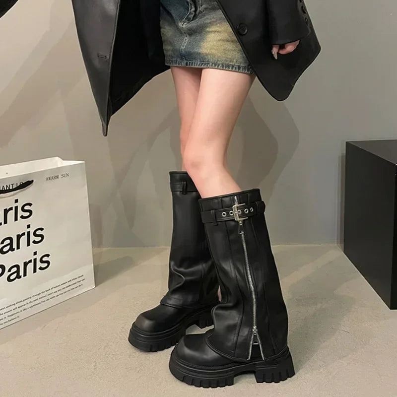 Lune Damen Kniehohe Plateau-Stiefel