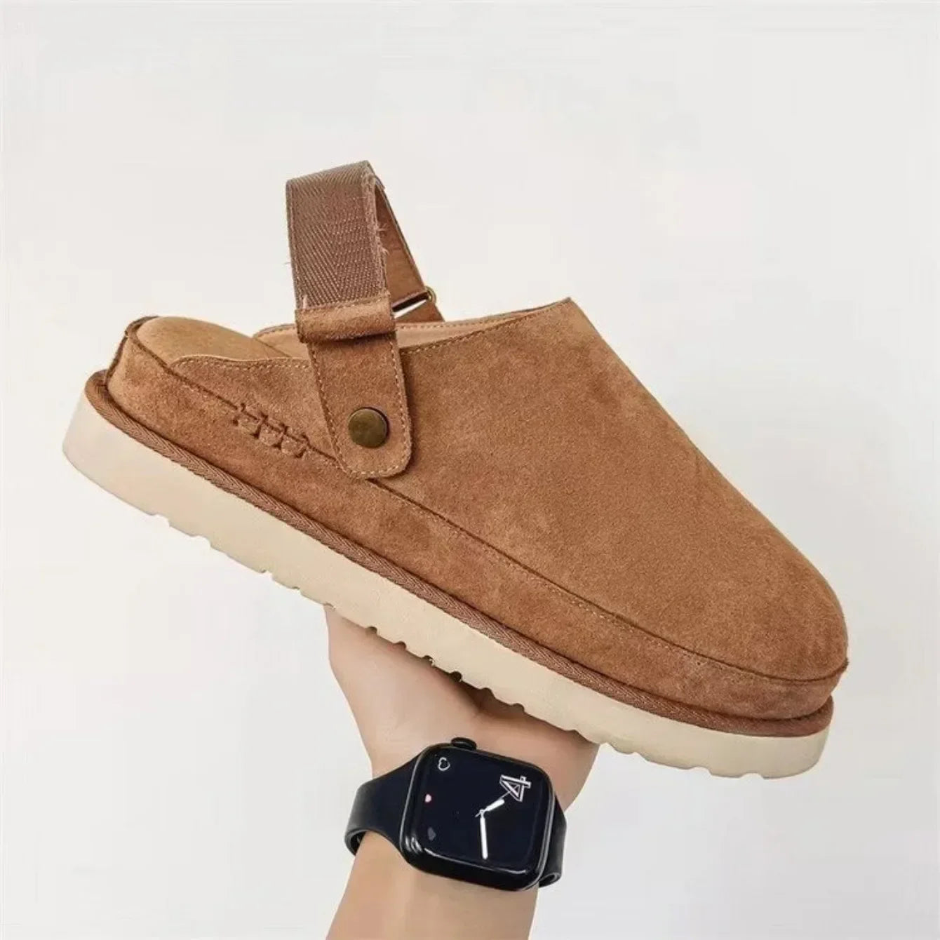 Naloa Damen Suede-Clogs mit Fersenriemen Weich