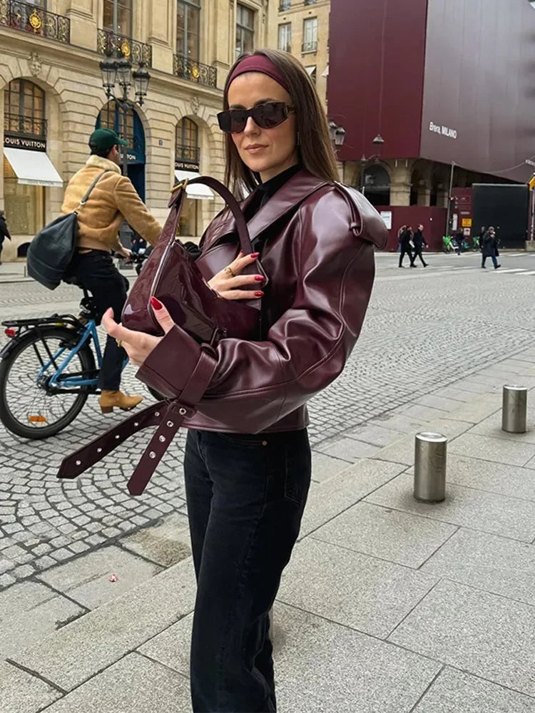 Norvielle Damen Kunstlederjacke