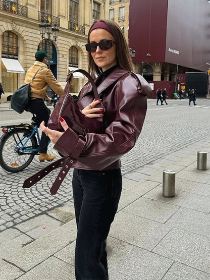 Norvielle Damen Kunstlederjacke