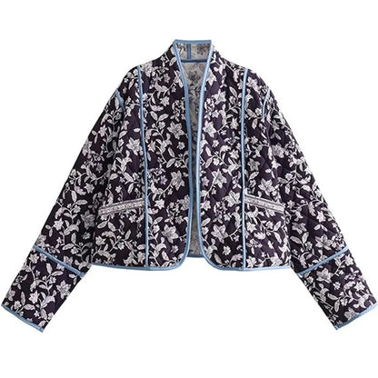 Fleur Quilted Jacke Rückansicht in Dunkelblau mit Blumen
