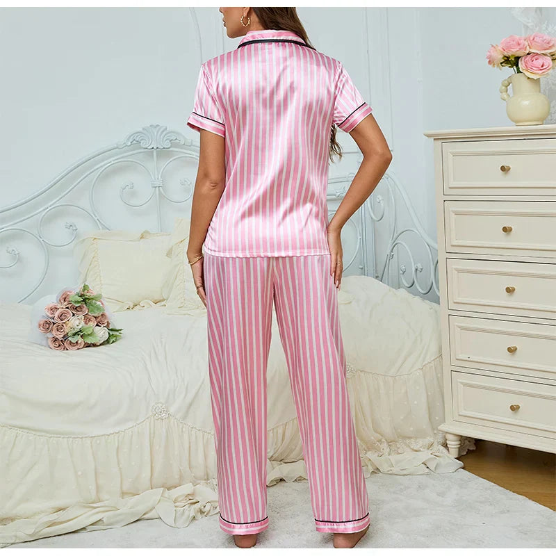 Damen Pyjama Set Zweiteiler Rosa Gestreift