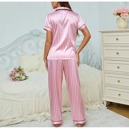 Damen Pyjama Set Zweiteiler Rosa Gestreift