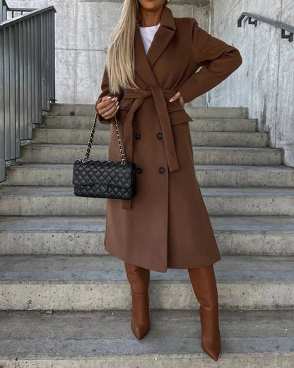 Damen Mantel Tailliert Mit Bindegürtel Elegantes