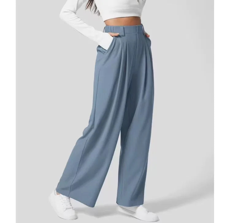 Faye Damen High-Waist Hose Weite Passform Elastischer Bund