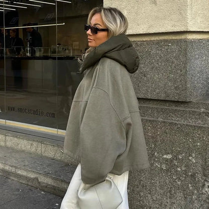 Norvielle Damenjacke mit Kapuze Lässig Lockere Baumwolle Schwarz - Norvielle