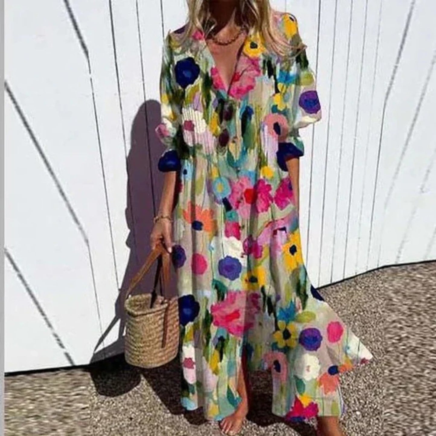 Damen Maxikleid V-Ausschnitt Lang Boho-Stil - Norvielle