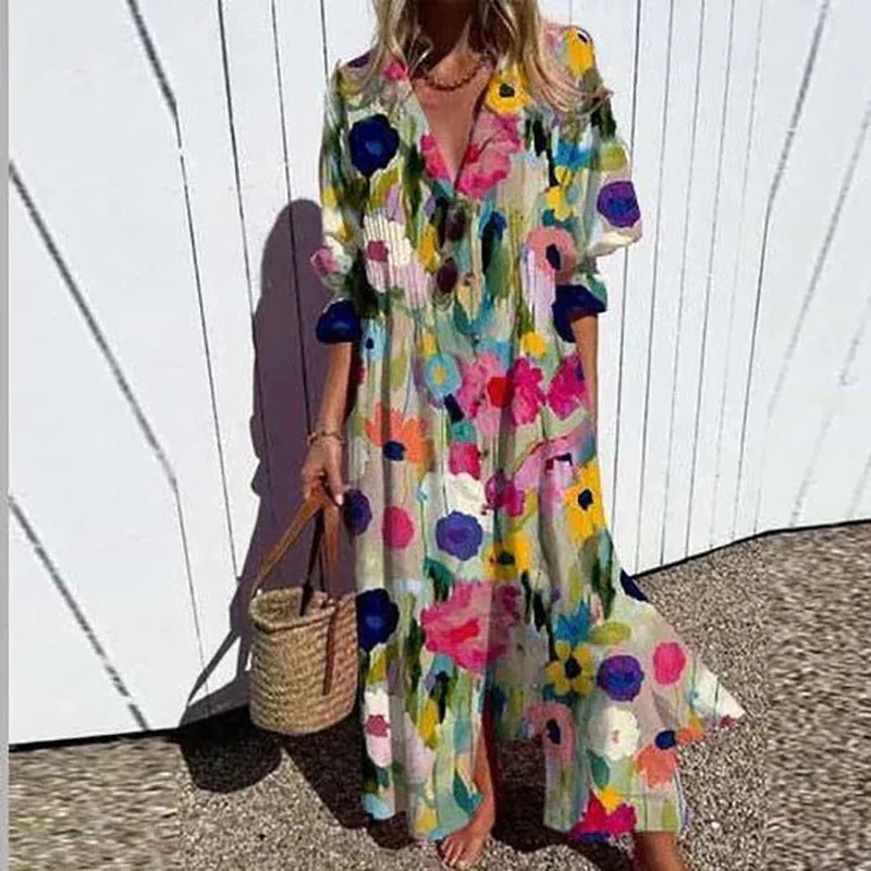 Norvielle Damen Bohemian Kleid Leicht Sommerfarben - Norvielle