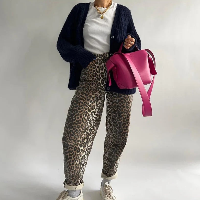 Norvielle Damen Leopardenmuster Jeans