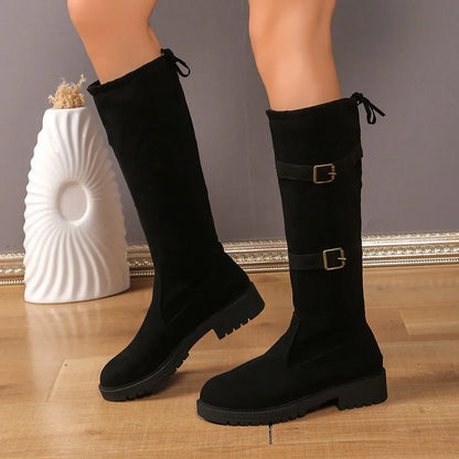 Damen Knee High Stiefel Niedriger Absatz Klassisch