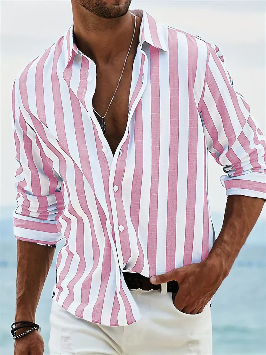 Herren Freizeithemd Gestreift Button-Down Baumwolle