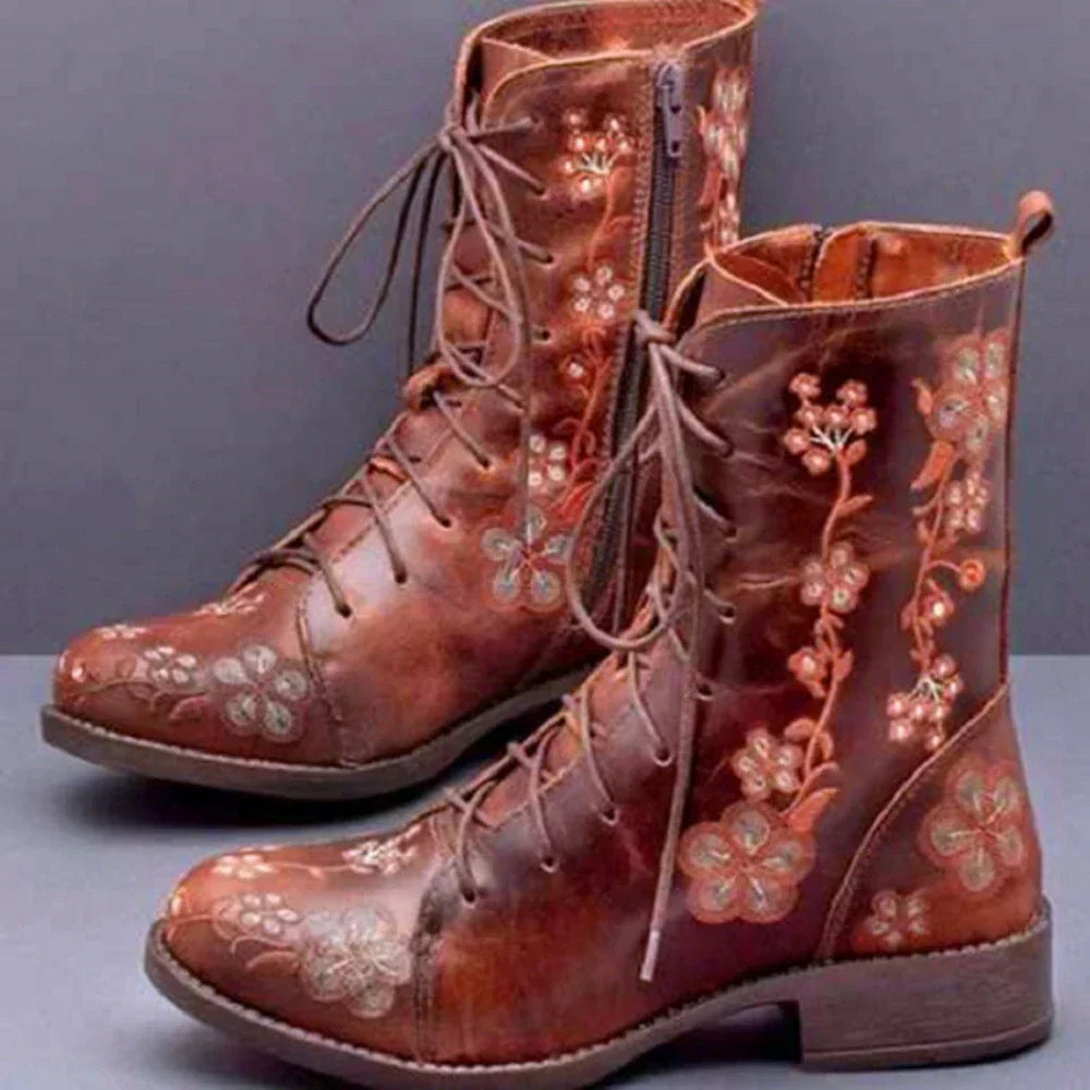 Norvielle Damen Retro-Stiefel Ethnisches Design Stickerei