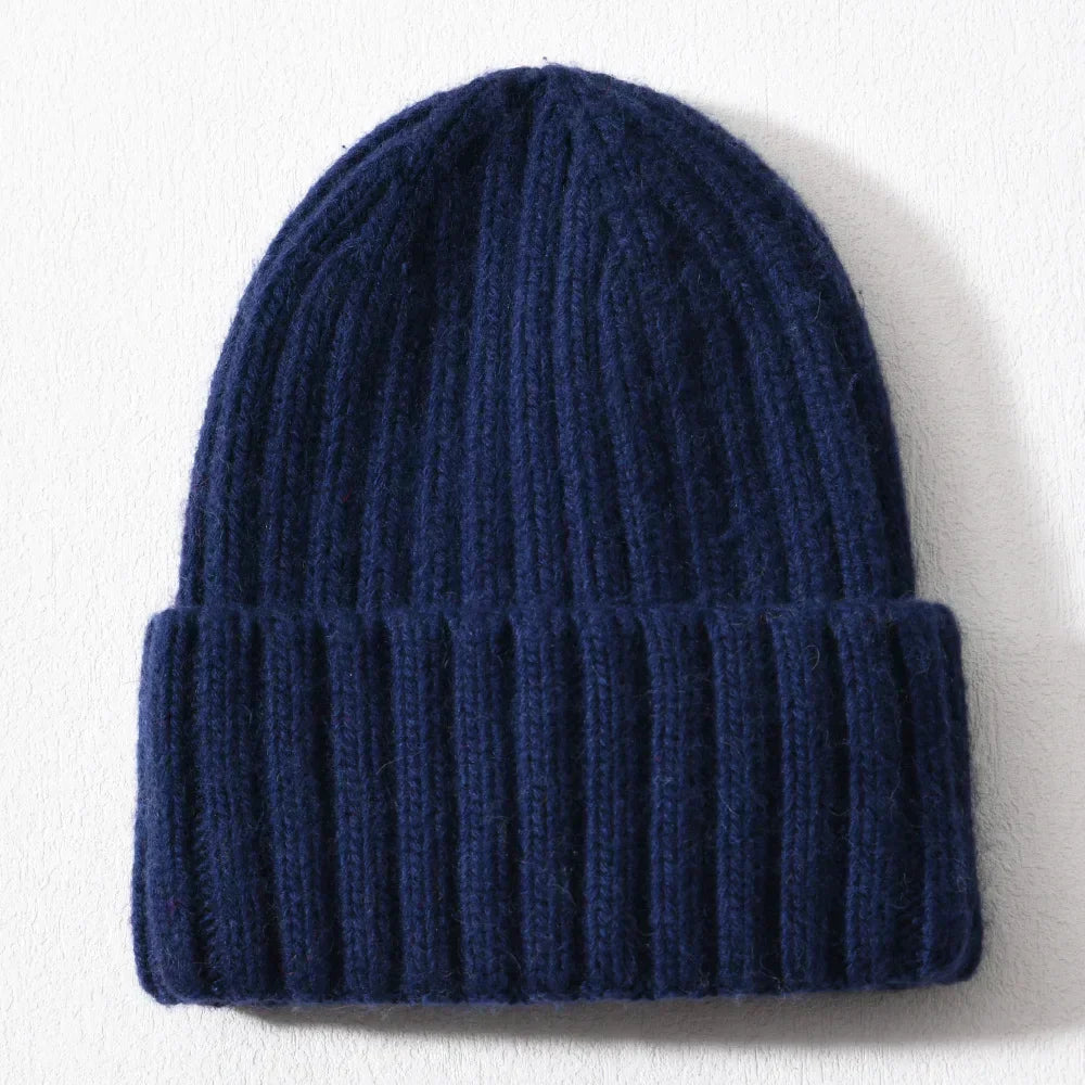 Unisex Strickmütze Gerippt Warm Beige