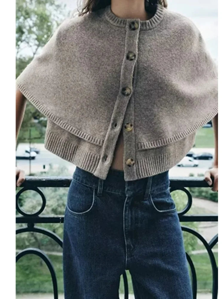 Damen Strickweste Cape-Look Knöpfe Mehrfarbig - Norvielle
