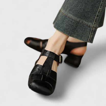 Damen Vintage-Sandalen Peeptoe Blockabsatz