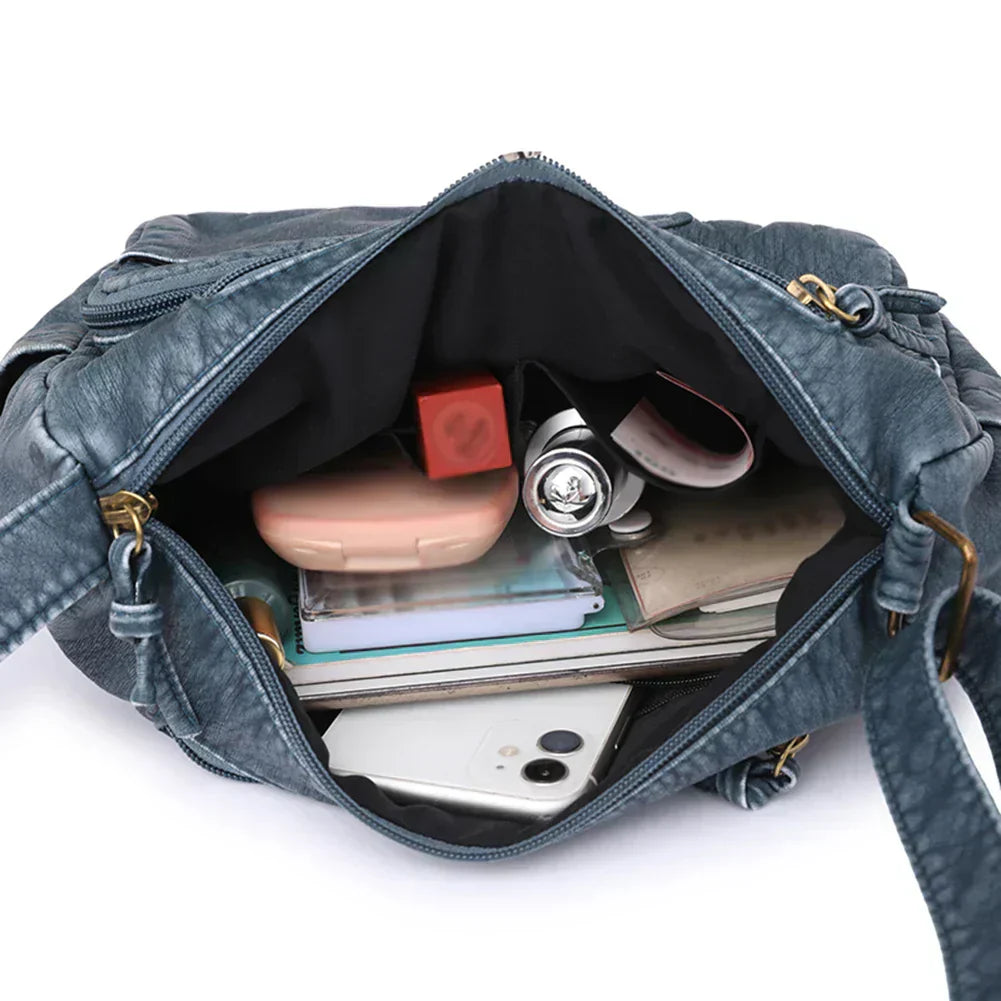Norvielle Damen Luxe Schultertasche Mehrfachfächer