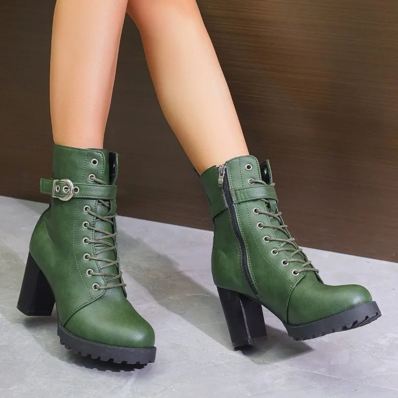 Damen Schnürstiefeletten Schnallendetail - Norvielle