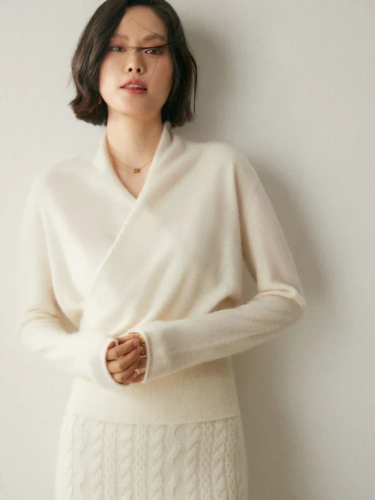 Damen Wickelpullover Elegantes Überkreuz-Design