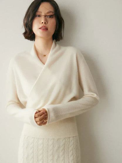 Damen Wickelpullover Elegantes Überkreuz-Design
