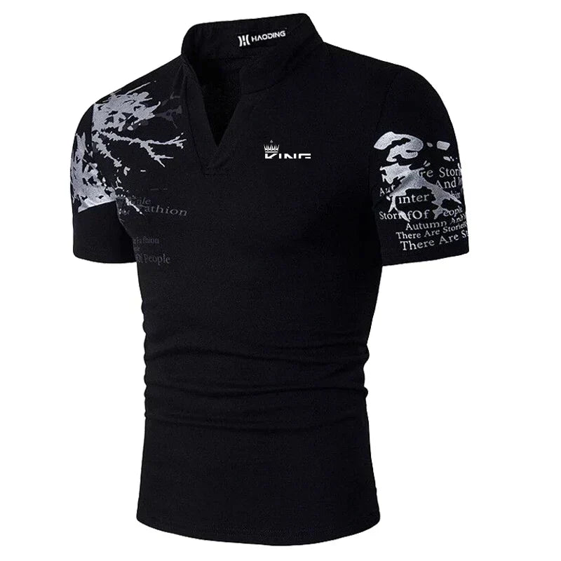 Herren T-Shirt V-Ausschnitt Grafikdruck Freizeit Weiss