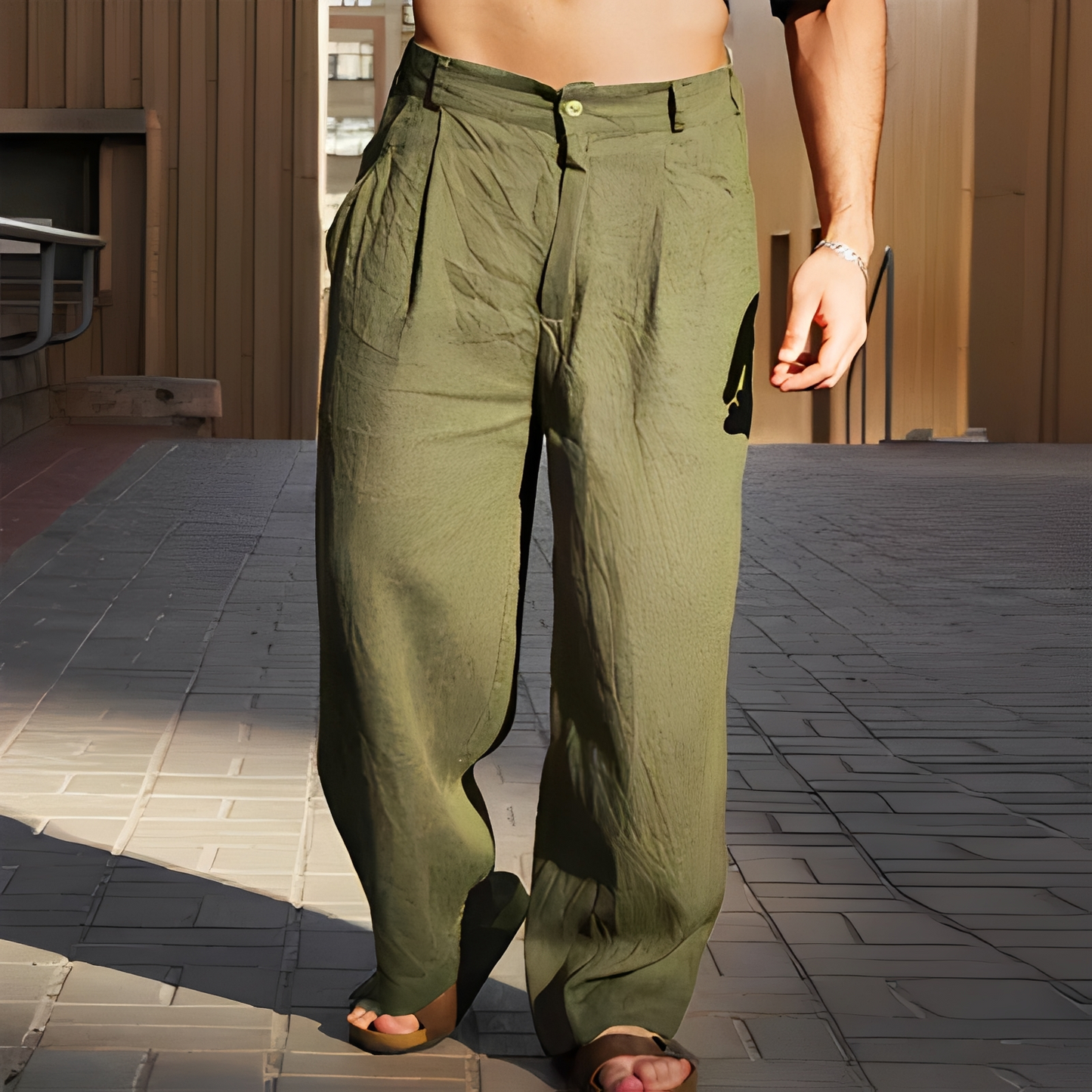 Brenz Herren Sommerhose Leicht Beige