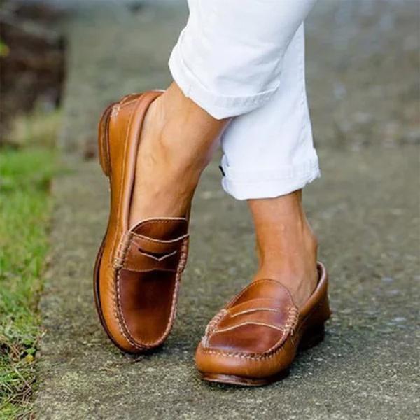 Damen Loafer Schuhe Leder Beige - Norvielle