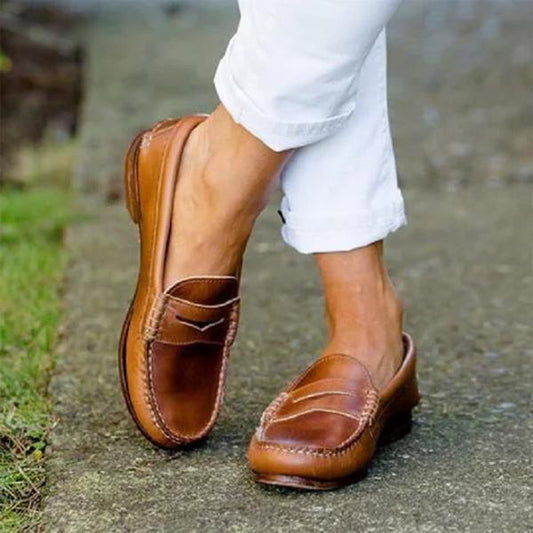 Damen Loafer Schuhe Leder Beige - Norvielle