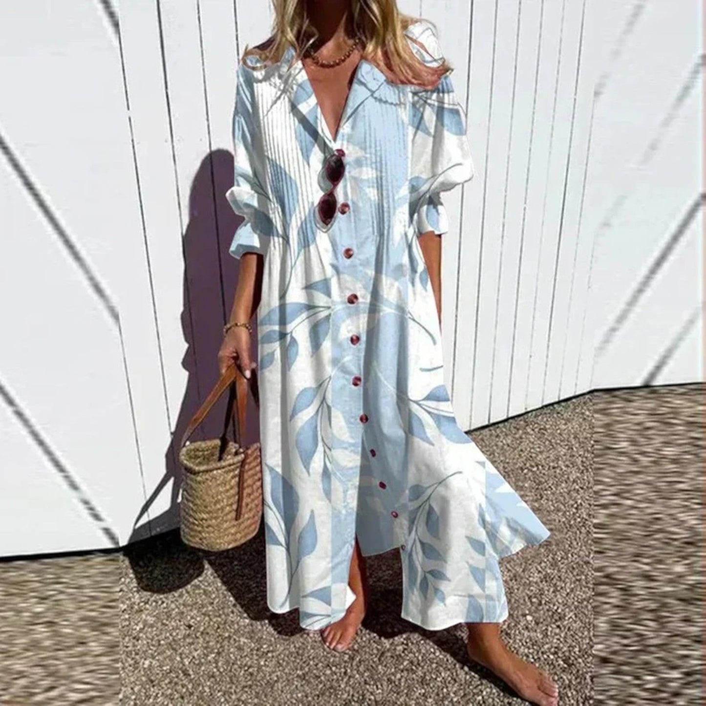Damen Maxikleid V-Ausschnitt Lang Boho-Stil