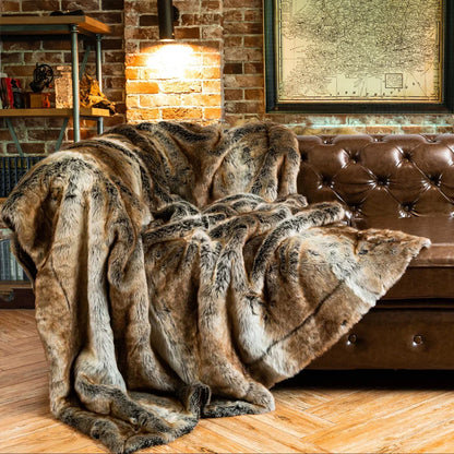 Kunstfell-Decke Flauschig Warm Beige Für Sofa Schlafzimmer