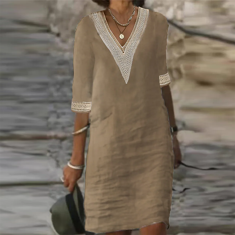 Damen Mini Sommerkleid V-Ausschnitt Boho-Stil