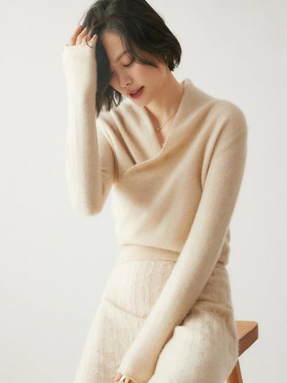 Damen Wickelpullover Elegantes Überkreuz-Design