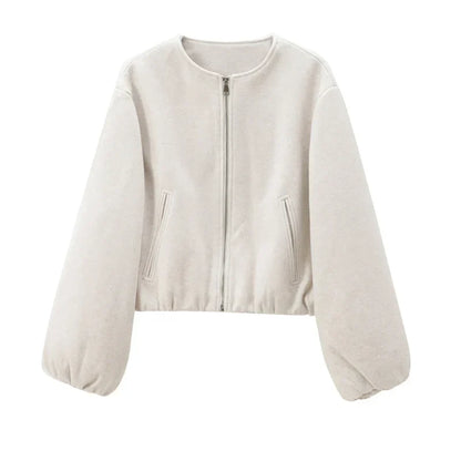 Sylvette Damen Cropped Bomberjacke Kurz Reißverschluss Uni-Design