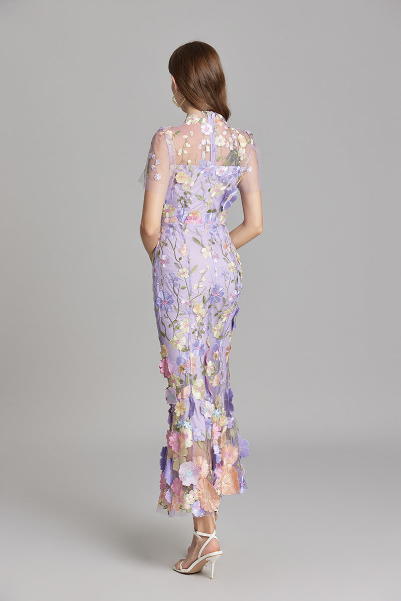 Damen Maxikleid Transparent Blumenstickerei