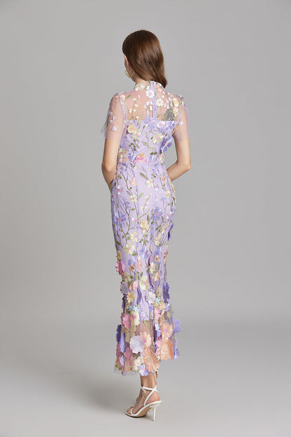 Damen Maxikleid Transparent Blumenstickerei