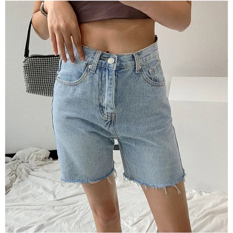 Damen Bermuda Shorts Jeans Raw-Hem Dunkelblau