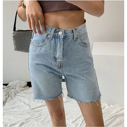 Damen Bermuda Shorts Jeans Raw-Hem Dunkelblau