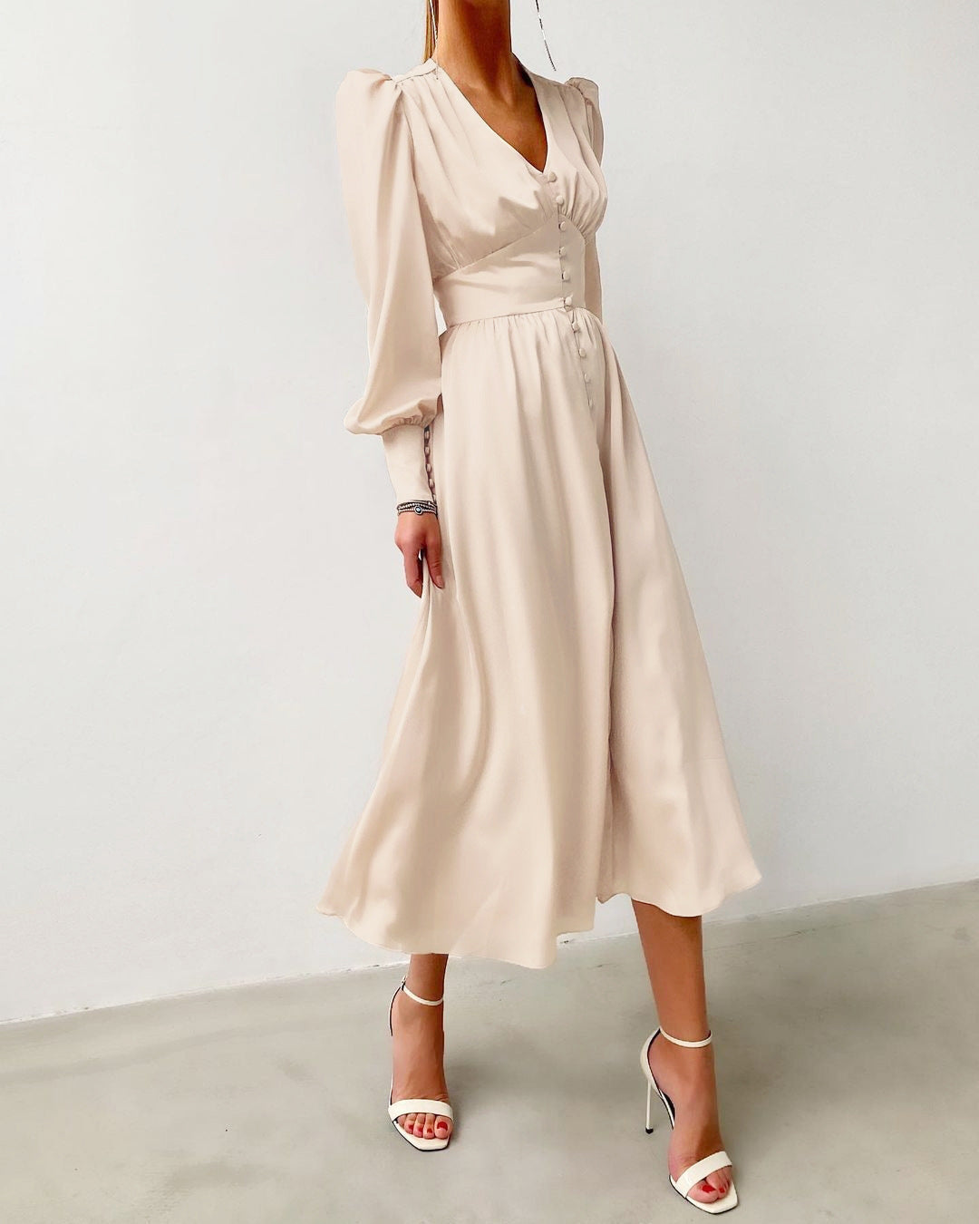 Elegante Damen Satinkleider Frühling Sommer