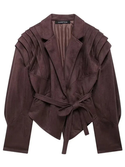 Damen Suede Jacke Vegan Veloria Taillengürtel