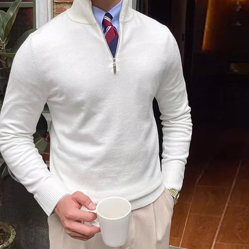 Elias Herren Pullover Viertelzip Merino Frühjahr Beige