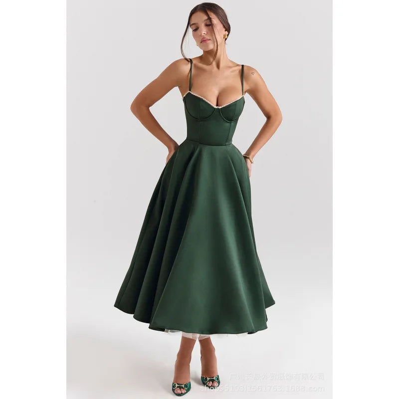 Damen Abendkleid Midi Herzförmiger Ausschnitt