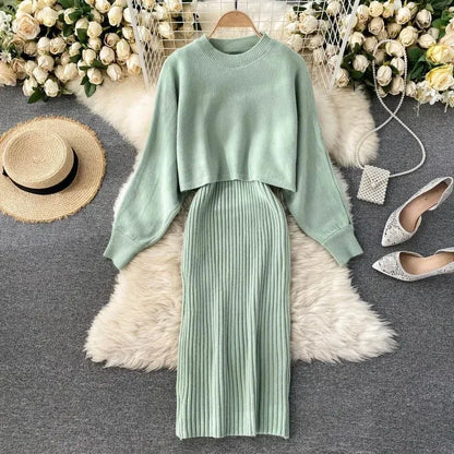 Damen Strickkleid Pullover Set