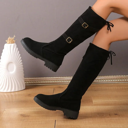 Damen Knee High Stiefel Niedriger Absatz Klassisch