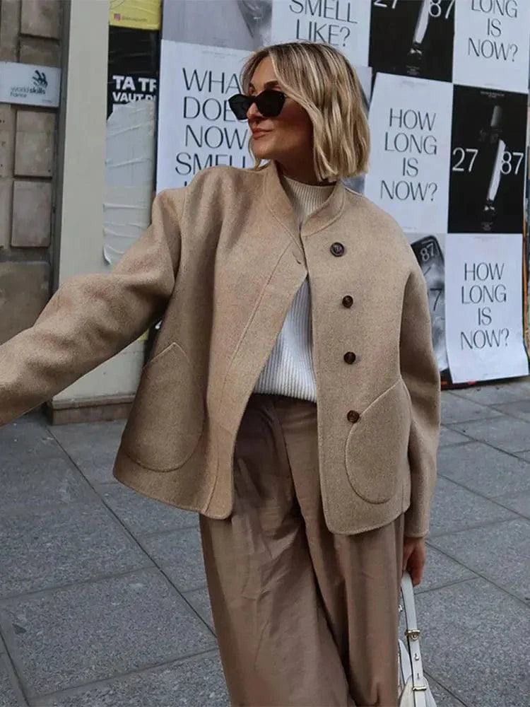 Damen Oversized Wolljacke Asymmetrisch Große Taschen - Norvielle