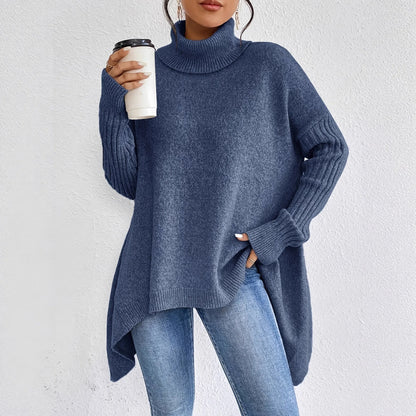 Damen Oversized Winterpullover Hochkragen Gemütlich - Norvielle