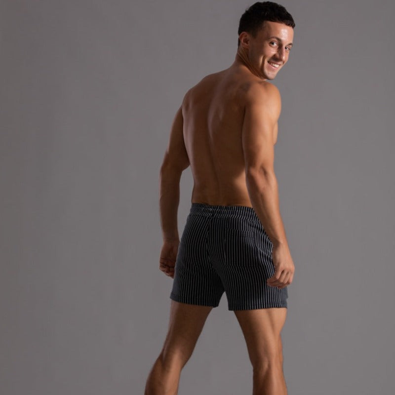 Herren Shorts Gestreift Baumwolle Beige