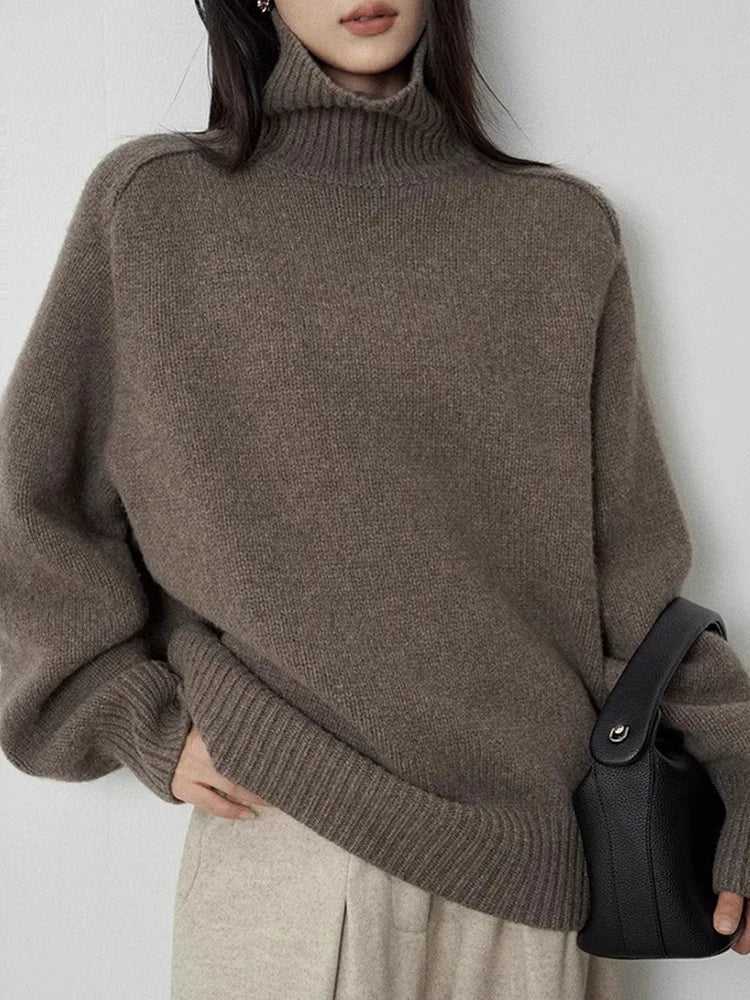 Damen Sweatshirt Wollmischung Oversized Rippbesatz Grau - Norvielle
