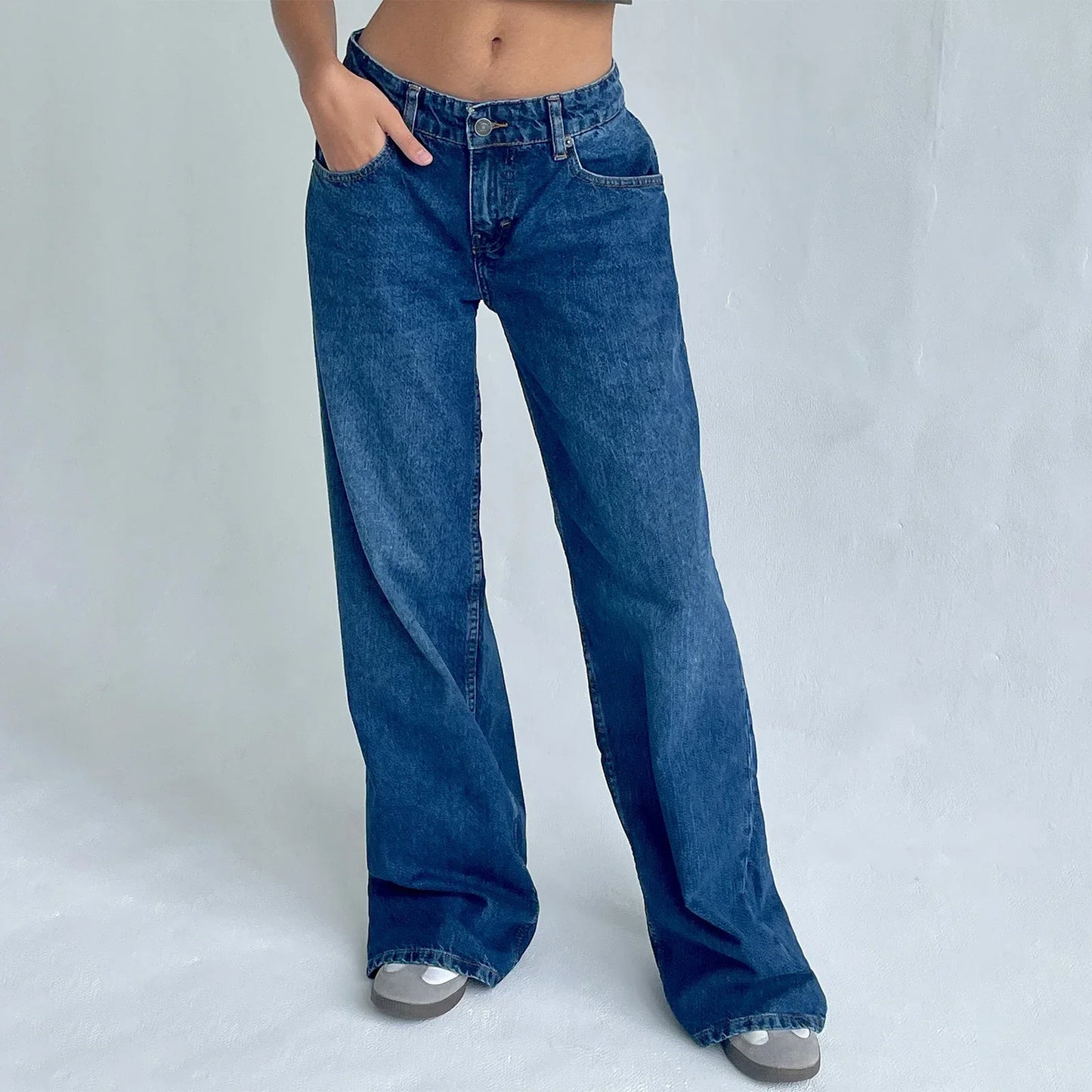 Damen Weitbein Jeans Helle Vintage Farbe